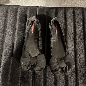 Prada Black Bow Detail Flats
